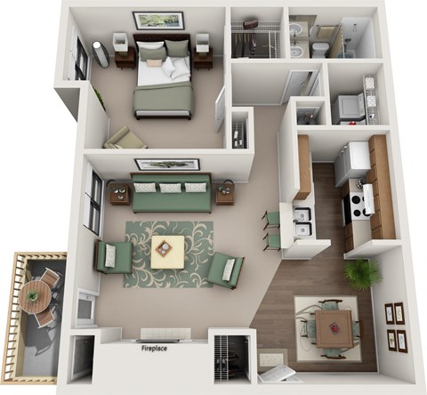 a 3d floor plan of a house with a bedroom and living room